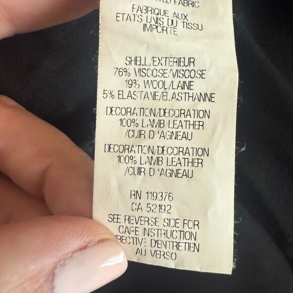 Helmut Lang Top Women’s Knit Black Slub Dolman Lamb Leather Trim Size P - Picture 9 of 10